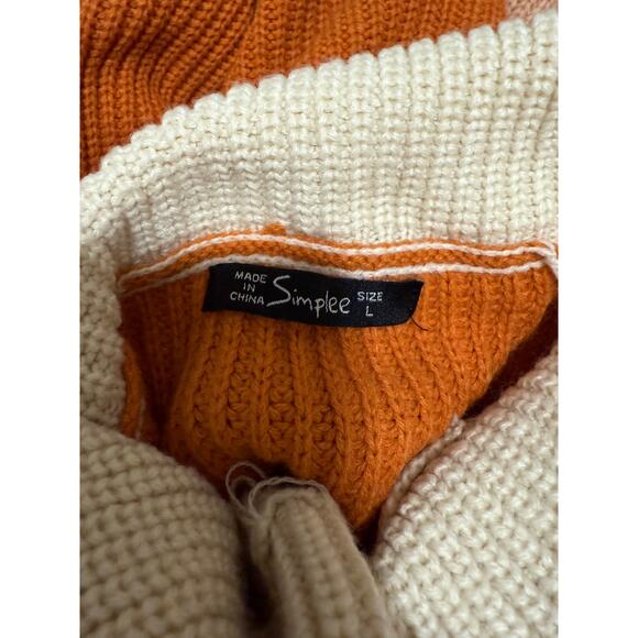 Simplee Knit Turtleneck Sweater Color Block Orange & Tan - Size Large - Picture 2 of 6